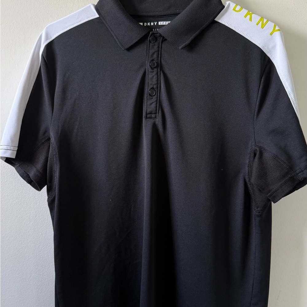 DKNY Black and White Polo Shirt Classic Design